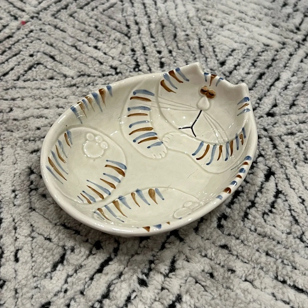 RARE Fitz and Floyd Cat Nap Trinket Dish Bowl 1977 Glaze Ceramic Fat Cat Vintage - Picture 1 of 9